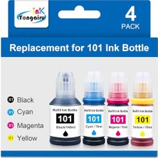 Aydogan's 101 Mürekkep Epson 101 Mürekkep Şişesi ile Uyumlu Çoklu Paket Ecotank C13T03V14A C13T03V24A C13T03V34A L4150 L4160 L6160 L6170 L6190 (4'lü Paket, Pigment Siyah/camgöbeği/macen) Ta/sarı)