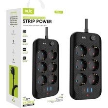 Aydogan's Akım Korumalı Priz, 6x Priz Soketi, 2x USB Girişi, 1x Type-C Girişi, Tasarruflu Uzatma Kablosu, Çocuk Korumalı Adaptör (2 Metre)