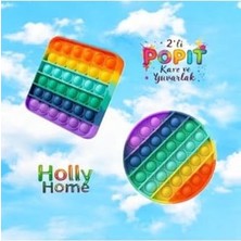 Aydogan's 2'li Pop It Kare- Yuvarlak Şekilli Gökkuşağı Renk Duyusal Oyuncak Zihinsel Gelişim Stres Popit 2 Ad