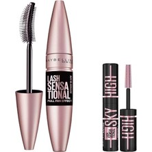 Aydogan's Maybelline New York Lash Sensational Yelpaze Etkili Intense Black Maskara - Ekstra Siyah 9.5 ml & Mini Lash Sensational Sky High Cosmic Black Maskara Makyaj Seti