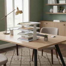 Aydogan's Steelline 4 Katlı Metal Dosya Rafı - Masa Üstü Ultra Sağlam Ofis Organizer (29.5X30.5X25CM) (Beyaz)
