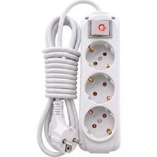 Aydogan's 3’lü Priz 2 Metre Uzatma Kablosu Anahtarlı Topraklı 3500W | Işıklı Aç-Kapat Düğmeli Grup Priz | Ce Tse Iso 9001 Belgeli | Almera Tüm Elektronik Cihazlarla Uyumlu