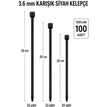 Aydogan's Plastik Kelepçe, Cırt Kelepçe, Kablo Bağı Seti, 100 Adet,karışık Boy (20 Cm, 25 Cm, 30 Cm), 3.6 Mm, Kablo Düzenleme ve Sabitleme (Siyah 3.6)