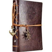Aydogan's Retro Vintage Denizcilik Defteri Klasik Pu Deri Kapak Not Defteri Seyahat Günlüğü Seyahat Dergisi Doldurulabilir Eskiz Defteri Spiral Halka Binder Günlüğü Boş Sayfalar, Astarsız Kağıt, Retro Kolye, Kl