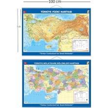 Aydogan's Büyük Türkiye Haritası 70X100 cm Çift Taraflı Çıtalı Askılı Hem Siyasi Hem Fiziki, Çok Renkli