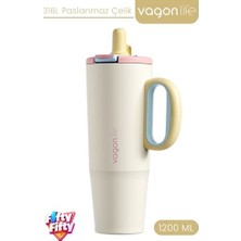 Aydogan's Tumbler 1200 ml Tek Kapak Çift Kullanım Pipetli Rahat Içim Kulplu Paslanmaz Çelik TERMOSFFVGN1114-1200ML Sarı