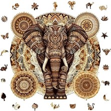 Aydogan's Ahşap Puzzle Yetişkin - Majestik Mandala Fil - 250 Parça, 29 x 28 cm - Yapıştırıcı Folyo Dahil - Benzersiz Şekilli Parçalar & Özel Figürler - Wz-04