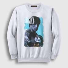 Presmono Unisex Beyaz Victory Film Rocky Sweatshirt