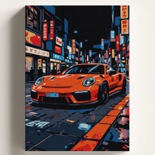 Aydogan's Sayılarla Boyama Tuval Hobi Seti, Japon Porsche Temalı Fırça ve Boya Dahil Set (Çıtalı) 50X70 Cm, Kendin Yap Sayılarla Tuval Boya Kiti (Kasnaklı)