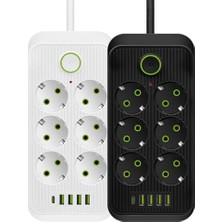 Aydogan's Akım Korumalı Priz Çoklayıcı - 2500W Grup Priz Uzatma Kablosu, Eu Priz Girişi, 4 USB ve 1 Type-C Portlu, 2m Kablo, Isıya Dayanıklı Akıllı Şarj Istasyonu (6'lı)