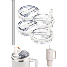 Aydogan's 2 Adet Flip Pipetli Kapak – Stanley Quencher ile Uyumlu 40 Oz – Sızdırmaz Kapak + 2 Pipet – Krem Renk