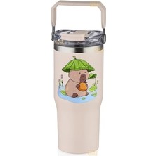 Aydogan's Diller 950ML Sevimli Kapibara Tumbler Pipetli/pipetsiz Kullanım Kulplu Paslanmaz Çelik Capybara Termos