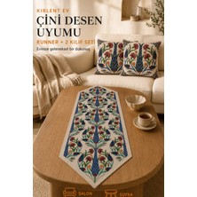 Çini Desen Goblen Dokuma Runner ve Goblen Kılıf Set