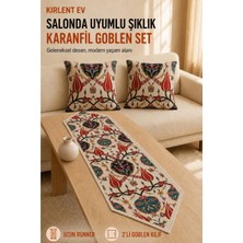 Karanfil Desen Goblen Dokuma Runner ve Goblen Kılıf Set