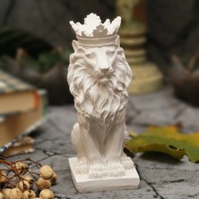 Moontime Alaçatı Taçlı Aslan Büst Küçük Boy Heykel Ofis,ev Masa Dekor