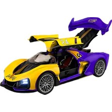 Aydogan's Oyuncak 1:24 Ölçek Diecast Metal Laker.s Spor Araba – Işıklı Sesli Buharlı Çek Bırak Model Araç (Kapıları Açılır) (Mor)