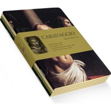 Aydogan's Saint Series Iı - A5, Caravaggio 4'lü Defter Seti Iv, Çizgisiz, Toplam 256 Sayfa, Her Biri 64 Sayfa, Tel Dikiş, Esnek Kapak, Oval Kenar, Tuval Doku, 60 Gram, Sarı Krem Renk, Çok Renkli