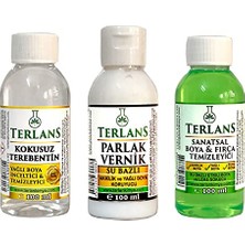 Aydogan's Terlans Yağlı Boya Seti Yardımcı Malzemeler 3X100 ml Terebentin - Vernik - Boya Temizleyici