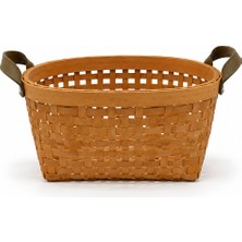 Naturel Dekor Bambu Kare Köşe Deri Kulplu Sepet ve Saklama Kutusu 35X13 Cm- Bohem, Organizer, Düzenleyici, Saksı, Iskandinav, Modern