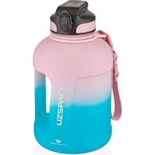 Aydogan's Uzspace 1700ML Çift Renk Pipetli Taşıma Askılı Kulplu Softtouch Motivasyon Su Matarası (Pembe-Mavi)