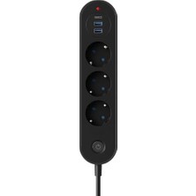 Odea 3’lü Priz | 2 Usb-A + 1 Usb-C | Termal Akım Korumalı, 2500W Güç, Aç/kapa Anahtarlı, Isıya Dayanıklı