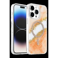 Royaleks Onegif Apple Iphone 14 Pro Max Lotus Simli Magsafe Kapak - Turuncu