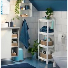 Moontime Alaçatı Beyaz Mutfak Banyo Raf Ünitesi 4 Katlı Plastik Çiçeklik Köşe Rafı