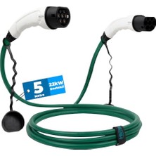Odea Hims 22KW (32A) Tip 2 Premium Elektrikli Araç Şarj Kablosu 5 Metre - Yeşil, IP54 Suya Dayanıklı, Tüm Elektrikli Araçlarla Uyumlu