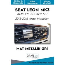 Odea Seat Leon ile Uyumlu Mk3 Amblem Kaplama Sticker Set 2013 2016 Makyajsız, Mat Metalik Gri