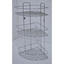 Moontime Alaçatı Paslanmaz Üçlü 300X230X500 Banyo Köşe Çelik Krom Parlaklığı Rafı Şampuanlık Köşelik