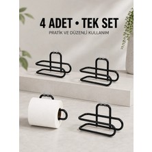 Shopwave Duvara Yapışkanlı Wc Kağıtlık Siyah Metal 4 Adet Tuvalet Kağıdı Rulo Askısı