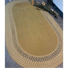 Moontime Alaçatı Hasır Jüt Halı El Örgüsü Halı Kilim Yıkanabilir Çift Taraflı Oval