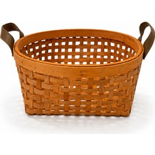 Naturel Dekor Bambu Kare Köşe Deri Kulplu Sepet ve Saklama Kutusu 29X12 Cm- Bohem, Organizer, Düzenleyici, Saksı, Iskandinav, Modern