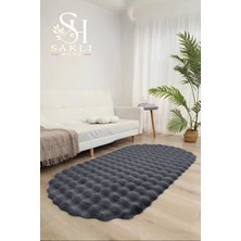 Moontime Alaçatı Bubble Oval Yumuşak Peluş Halı ♦ Kaymaz Taban ♦ Antrasit ♦ Salon Oturma Odası Balkon Antre Çocuk