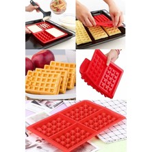 Moontime Alaçatı Dikdörtgen Desen Kırmızı Silikon Waffle Kalıbı