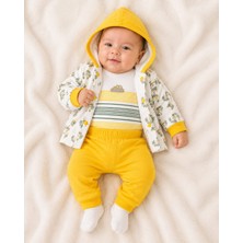 Lino Baby Sarı Kapüşonlu Çizgili Unisex Bebek 3'lü Takım