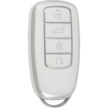 Odea Autohan Keys Chery Tiggo 8 Pro, Omoda 5, Tiggo 7 Avantgarde Nano Anahtar Kılıfı, Beyaz-Gümüş