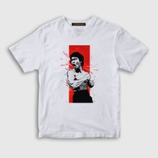 Presmono Unisex Çocuk Beyaz Kiai Bruce Lee T-Shirt