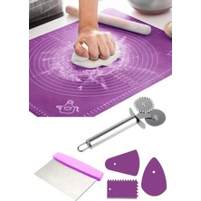 Moontime Alaçatı 6 Parça Hamur Açma Seti | Silikon Hamur Açma Matı & Hamur Spatulası & Pizza Kesici & 3'lü Dekoratör