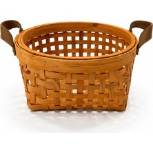 Naturel Dekor Bambu Kare Köşe Deri Kulplu Sepet ve Saklama Kutusu 24x11 cm- Bohem, Organizer, Düzenleyici, Saksı, Iskandinav, Modern