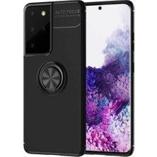 Moontime Alaçatı Samsung Galaxy S21 Ultra Için Uyumlu Kılıf Dönebilen Yüzüklü Standlı Silikon Kamera Korumalı Kapak