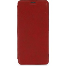 Moontime Alaçatı Oppo A38 Kapaklı Kılıf | Deri Tasarımlı Kart Bölmeli Flip Cover Kapak - Kırmızı