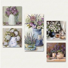 Moontime Alaçatı Dekoratif Çiçek Görselli Ev Dekorasyon Collage 5 Parça Mdf Tablo