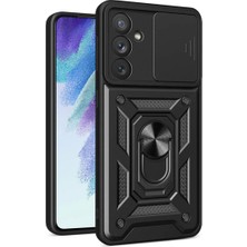 Moontime Alaçatı Galaxy A54 Uyumlu Fgy Kılıf Magnetik Standlı Kamera Korumalı Zore Sürgülü Vega Kapak-Siyah