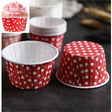 Moontime Alaçatı 50 Adet Puantiyeli Kırmızı Büyük Boy Pet Kapsül Cupcake Muffin Kek Vb. Kalıbı (Ebat:6,7cm X4CM X5CM)