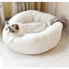 Moontime Alaçatı Peluş Wellsoft Kısa Tüylü Yumuşak Beyaz Kedi Yatağı - Köpek Yatağı Minder