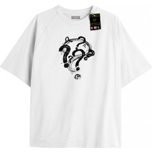 Tarzsokak Beyaz Oversize T-Shirt Soru Işareti Özel Tasarım