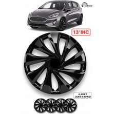YONGA OTO AKSESUAR Ford Fiesta 13 İnç Jant Kapağı 4'lü Set Piano Black + 4 Amblem + 8 Cırt Kelepçe