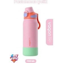 Aydogan's 700 ml Tek Kapak Çift Kullanım Pipetli Rahat Içim Kulplu Paslanmaz Çelik Termos FFVGN1112-700ML Pembe