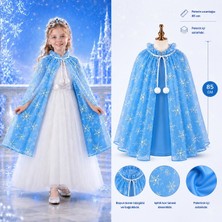 Hsc Bilişim Kar Tanesi Desenli Elsa Pelerini - Astarlı Frozen Pelerini 85 cm BX40